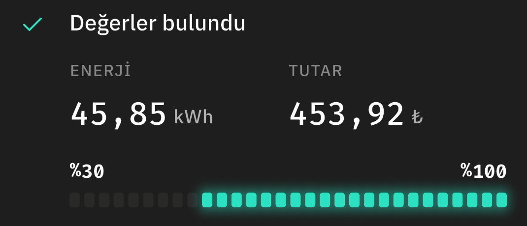 Değerler bulundu: 45,85 kWh, 453,92 ₺
